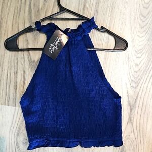 NWT Indo Mario Royal Blue Ruffle Tank Top